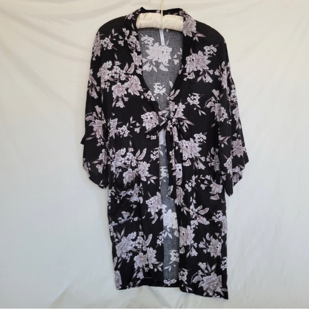 Spiritual Gangster Maya Black Gray Brown Floral Print Kimono Duster One Size